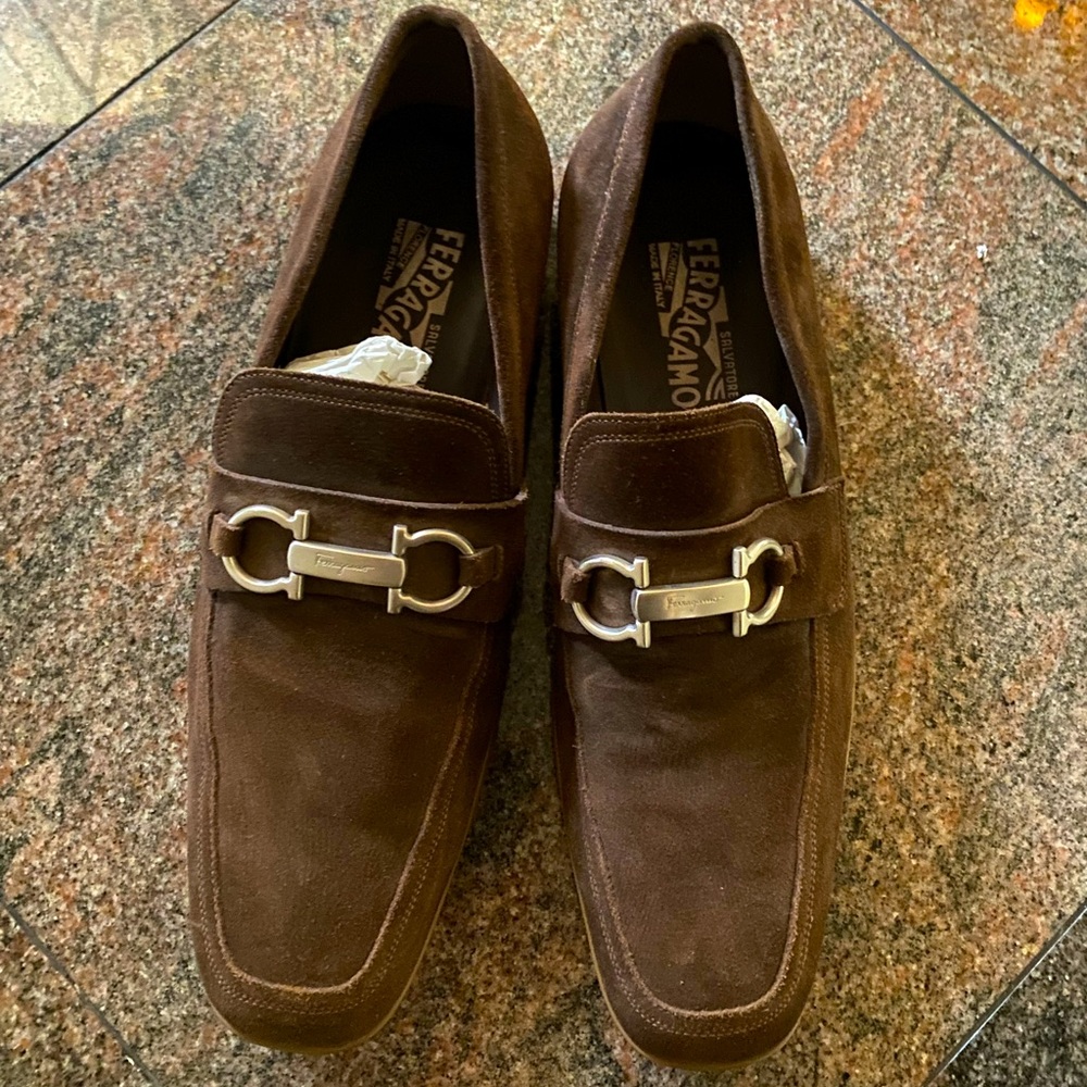 Salvatore Ferragamo Brown Suede Bit Loafers